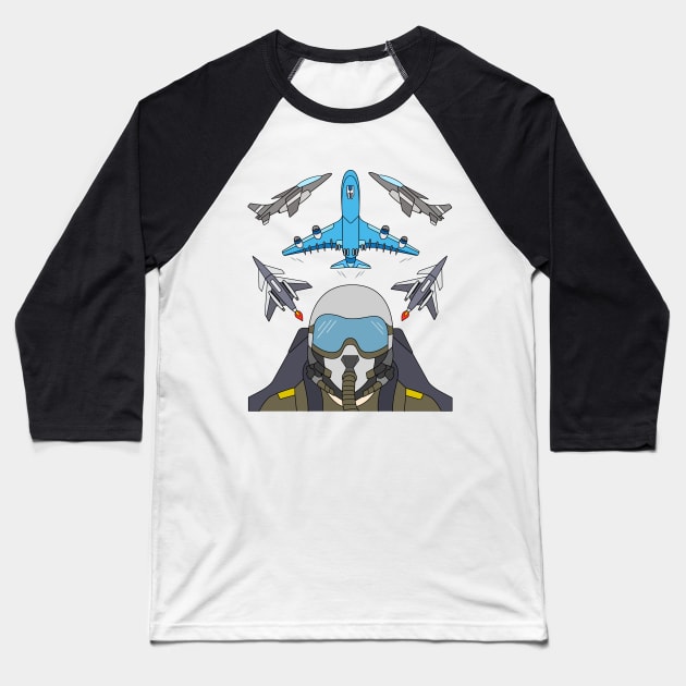 Cool Fighter Pilot Design with Jets and Airplane Baseball T-Shirt by samshirts